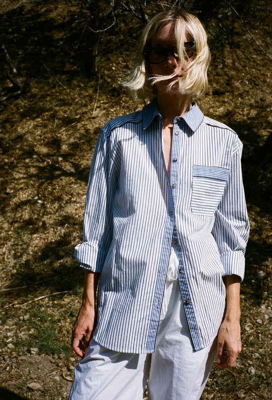 Delan Stripe Cotton Poplin Top