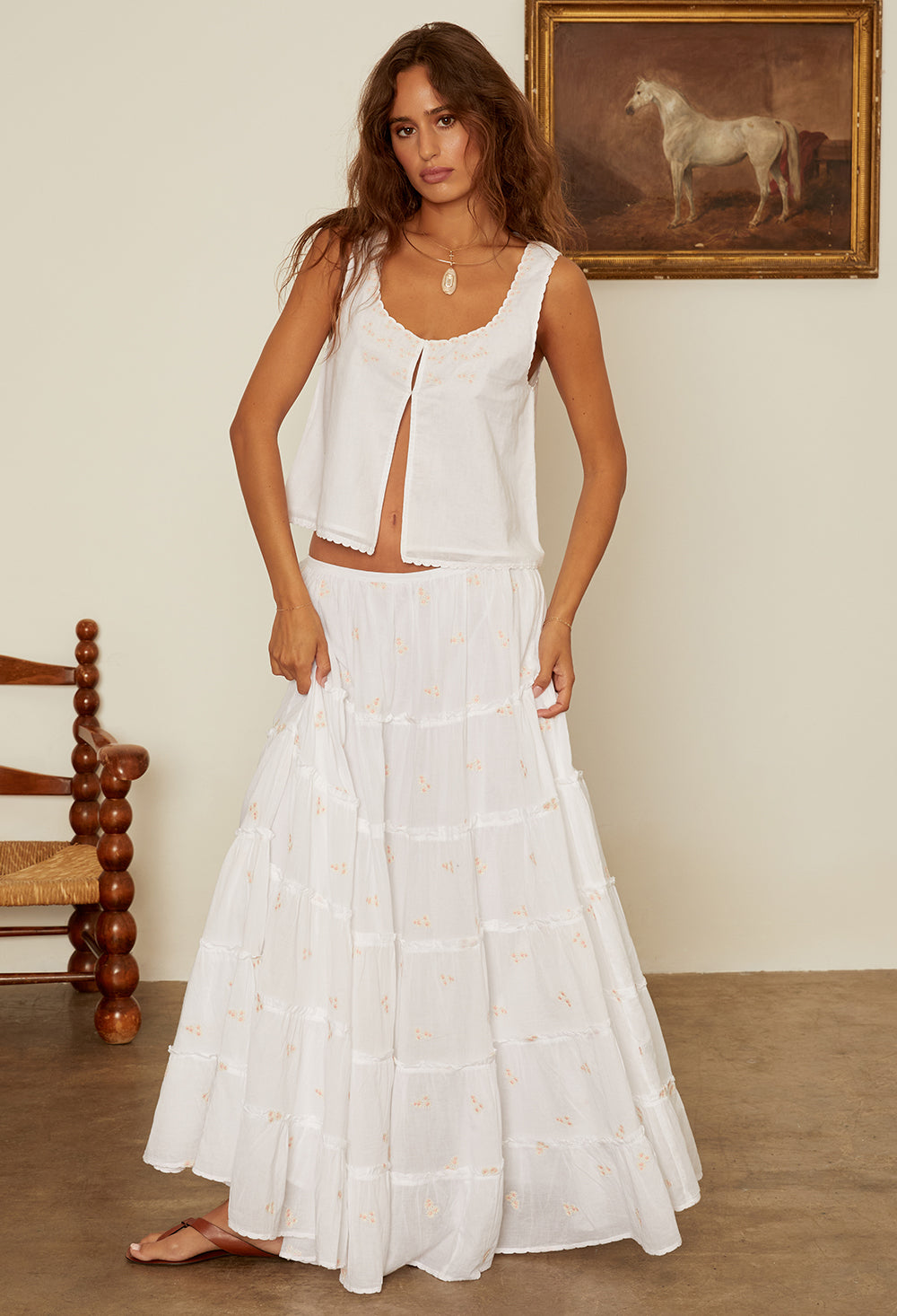 Coralie White Embroidered Maxi Skirt