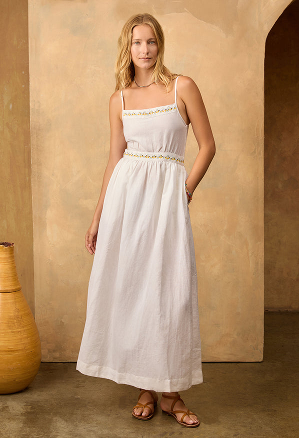 Austine White Embroidered Linen Dress