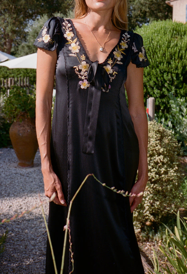 Elize Black Charmeuse Dress