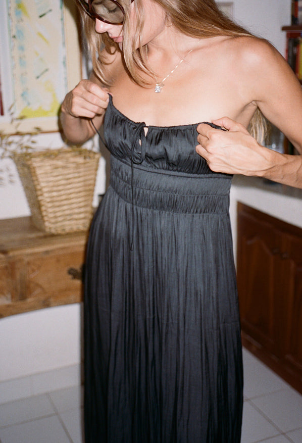 Gabriela Black Silky Satin Dress
