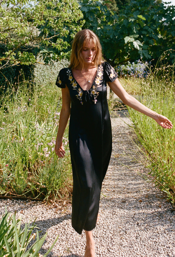 Elize Black Charmeuse Dress