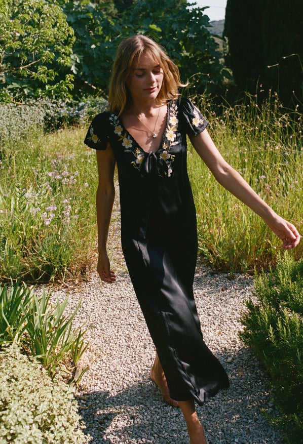 Elize Black Charmeuse Dress