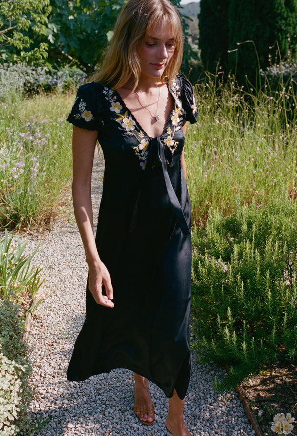 Elize Black Charmeuse Dress