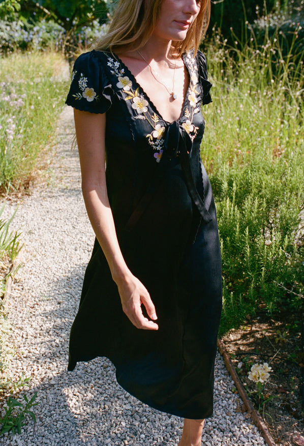 Elize Black Charmeuse Dress