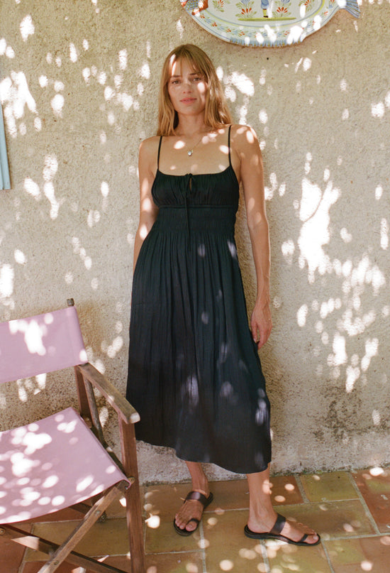 Gabriela Black Silky Satin Dress