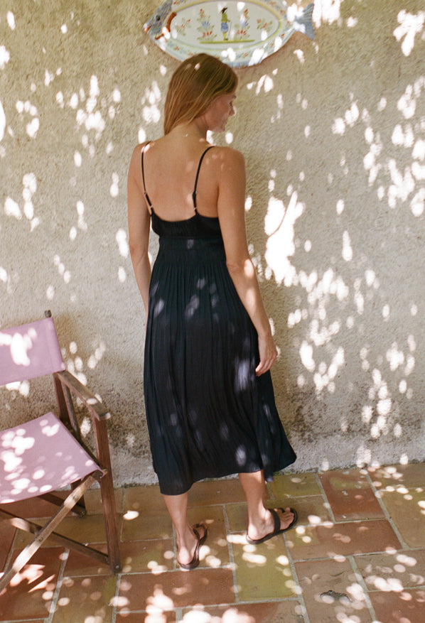 Gabriela Black Silky Satin Dress