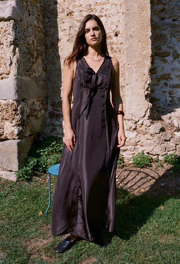 Serena Brown Satin Dress
