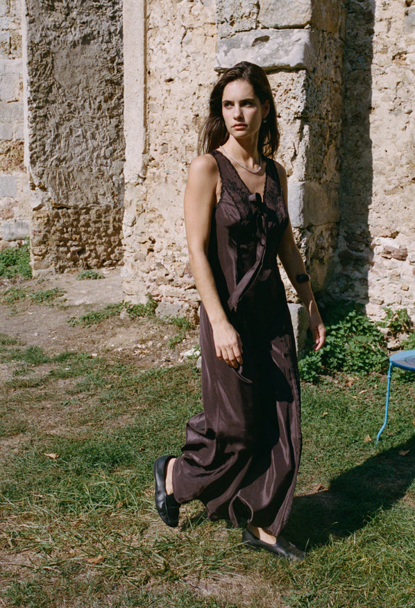 Serena Brown Satin Dress