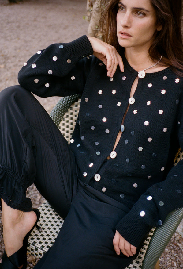 Deo Mirrored Cotton Cardigan Black