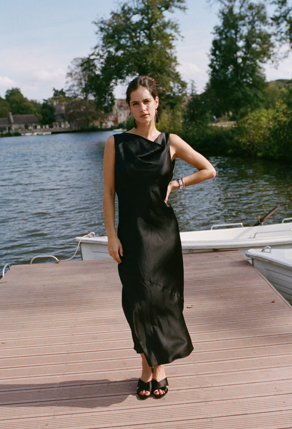 Vivi Black Charmeuse Silk Dress