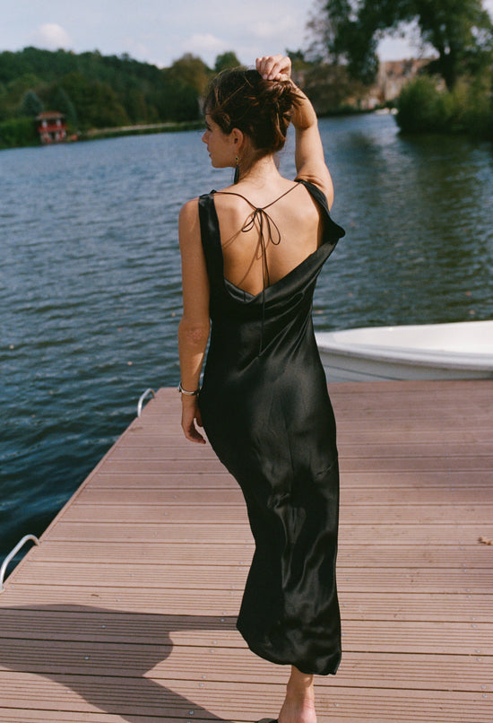Vivi Black Charmeuse Silk Dress