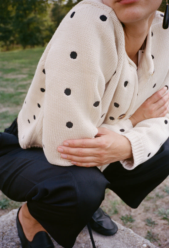 Maija Polka Dot Cotton Cardigan Ivory
