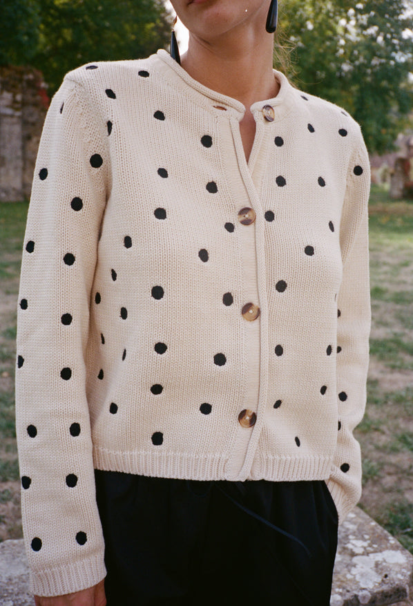 Maija Polka Dot Cotton Cardigan Ivory