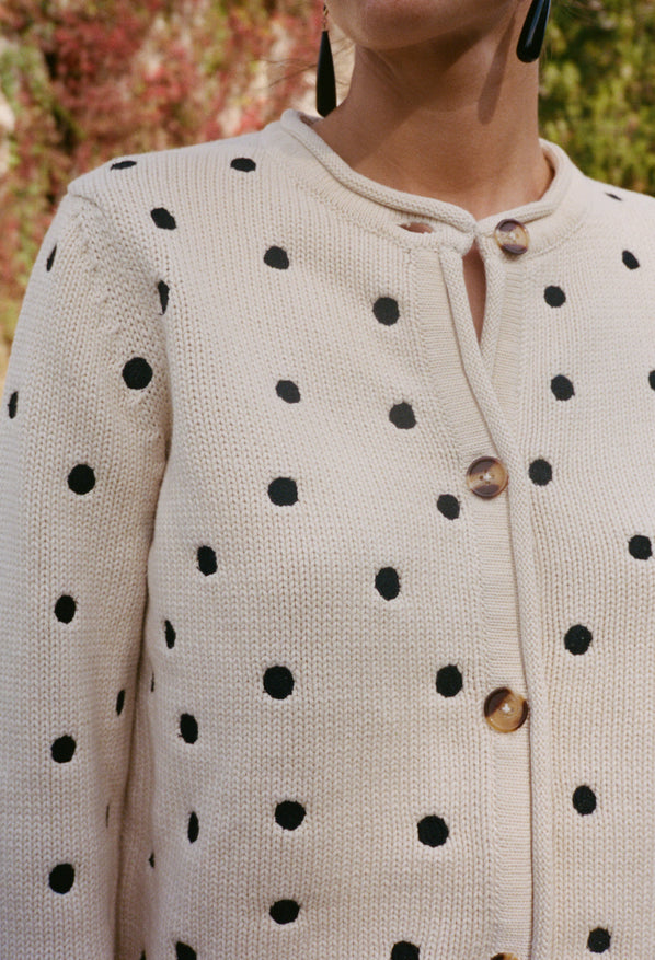 Maija Polka Dot Cotton Cardigan Ivory