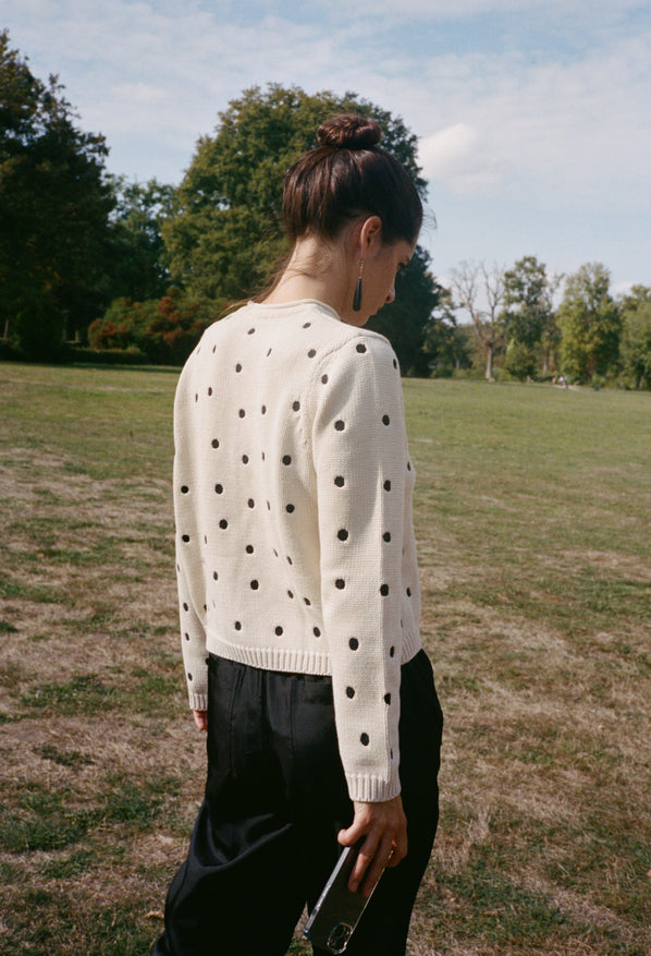 Maija Polka Dot Cotton Cardigan Ivory
