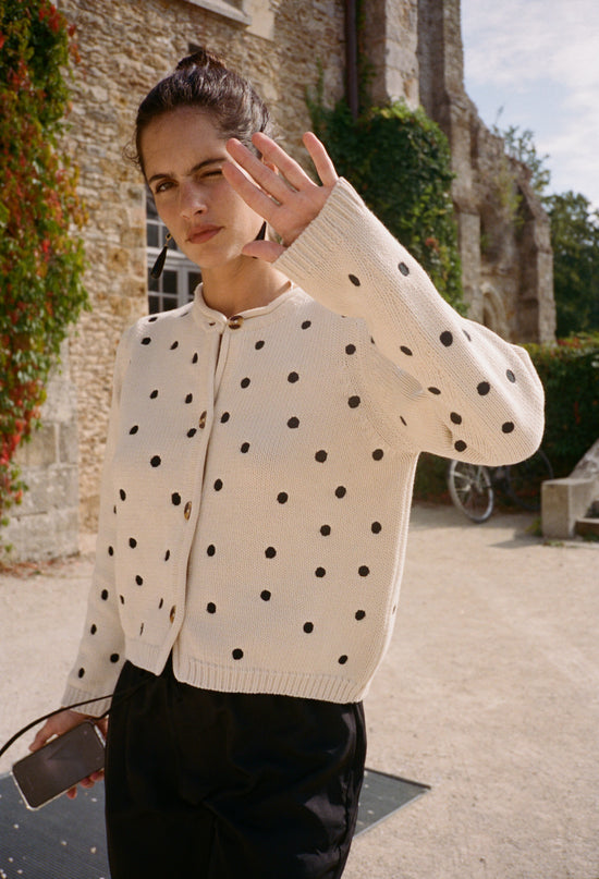 Maija Polka Dot Cotton Cardigan Ivory