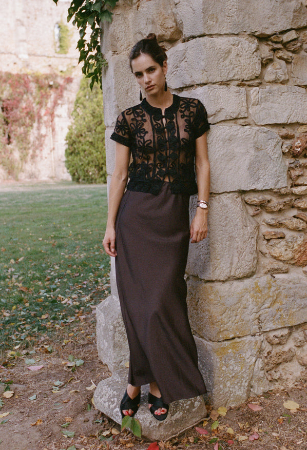 Concetta Brown Satin Skirt