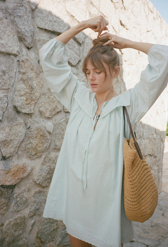 Jonita Baby Blue Embroidered Cotton Dress