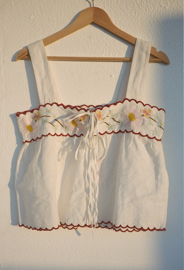 Ander White Embroidered Linen Top