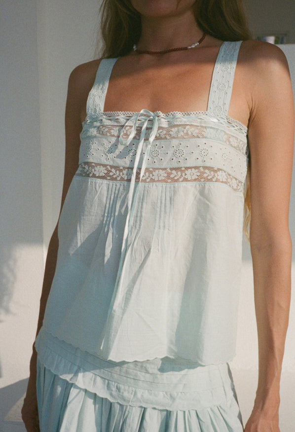 Euri Baby Blue Embroidered Cotton Top