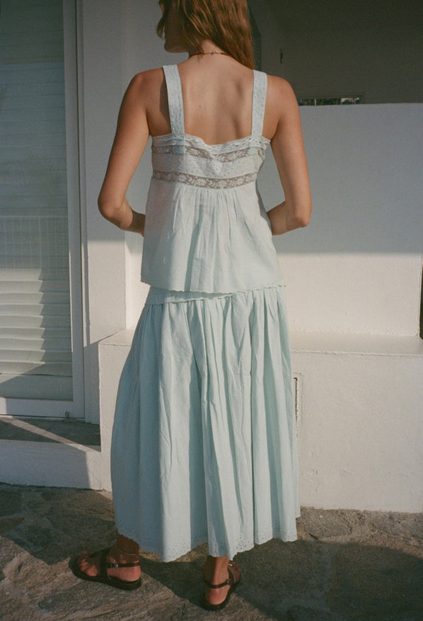 Euri Baby Blue Embroidered Cotton Top