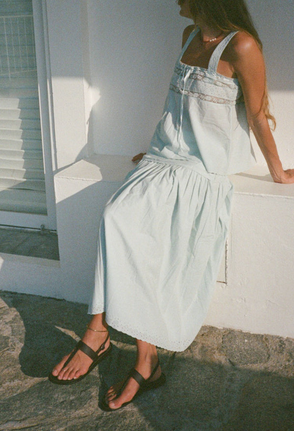 Euri Baby Blue Embroidered Cotton Top