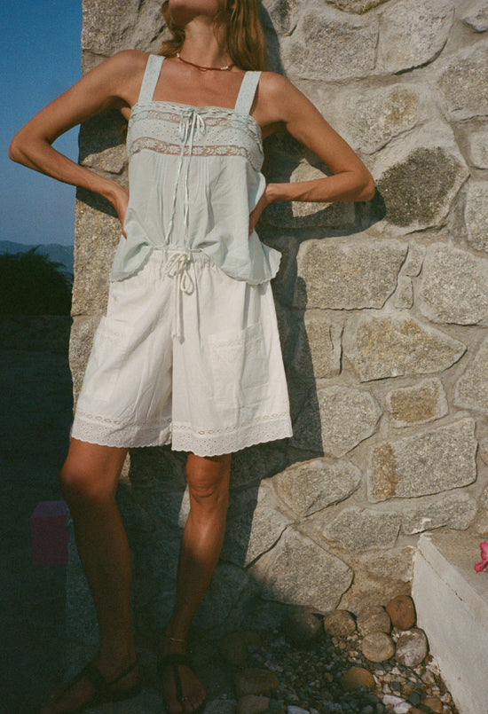 Neria White Embroidered Cotton Short