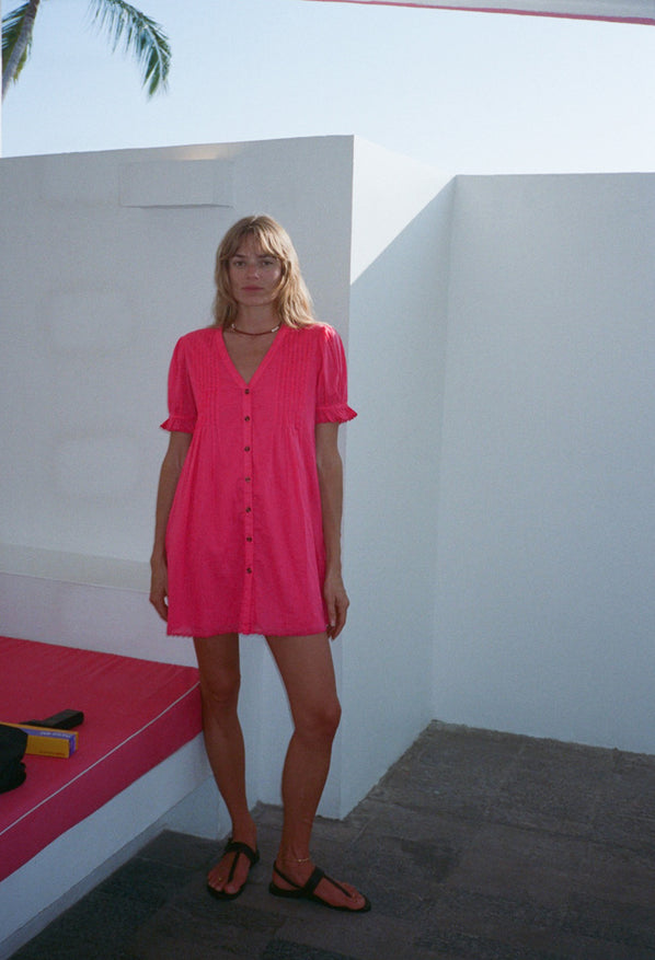 Nayara Guava Embroidered Cotton Dress