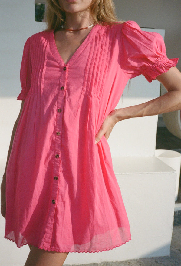 Nayara Guava Embroidered Cotton Dress