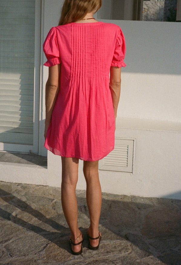 Nayara Guava Embroidered Cotton Dress