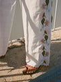 Ermmano White Embroidered Linen Pant