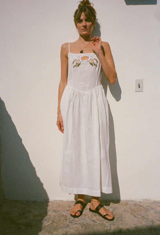 Neroni White Embroidered Linen Dress