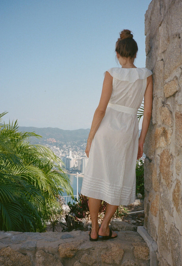 white cotton embroidered dress Flynn Smocked Maxi Dress White / S