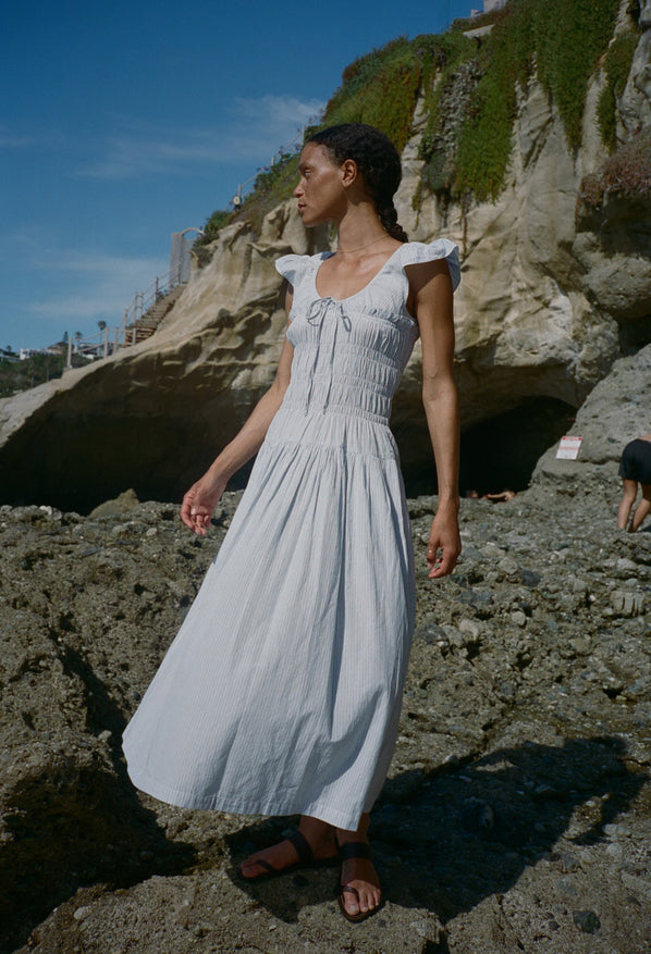 cotton striped dress Avec Les Filles Button Front Dress - Blue Stripe
