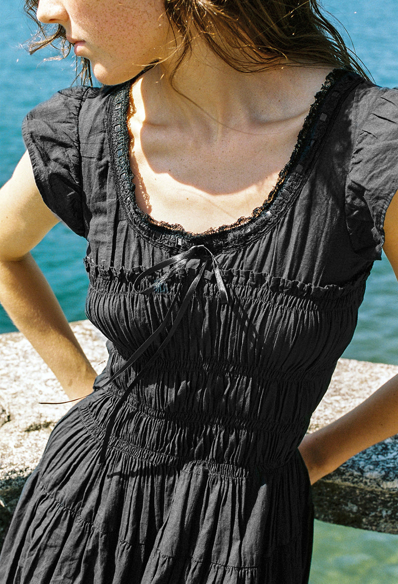 Lauretta Dress Black Cotton Voile Pre-Order