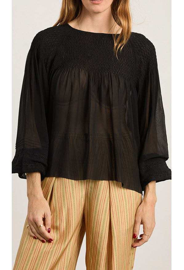 Alda Black Georgette Silk Top