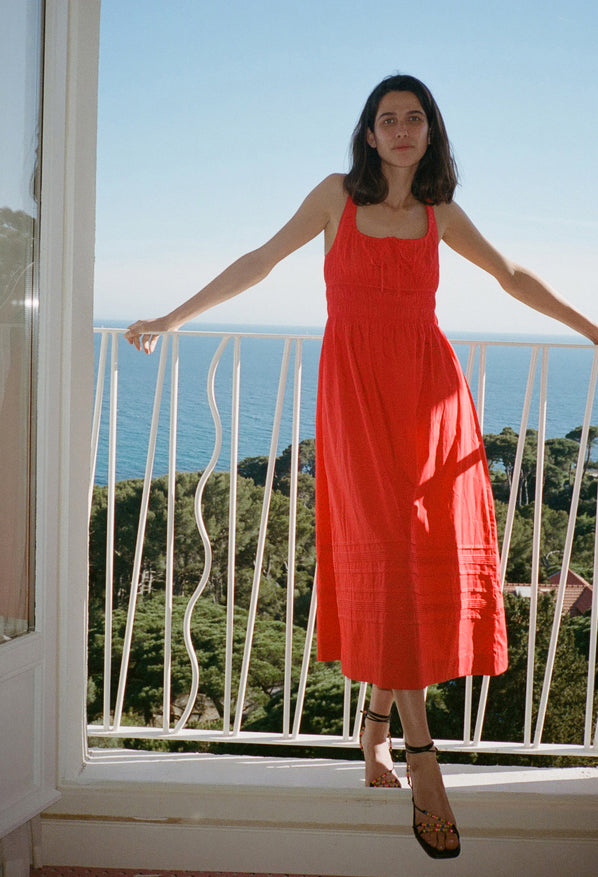 Iris Red Cotton Poplin Dress