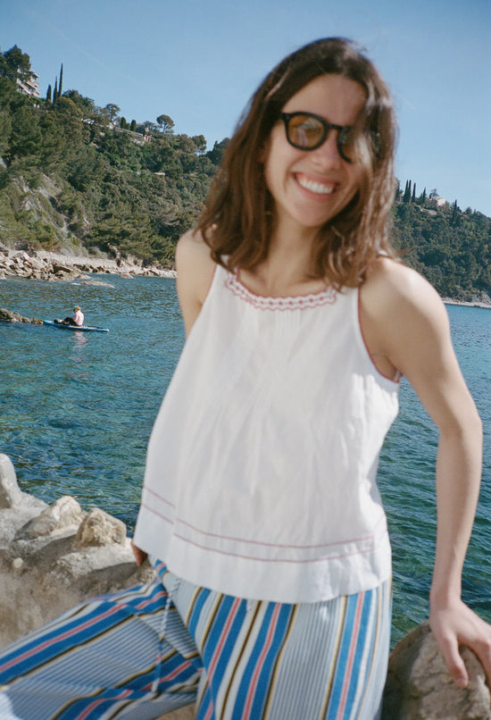 Lexi Floral Embroidered White Voile Tank