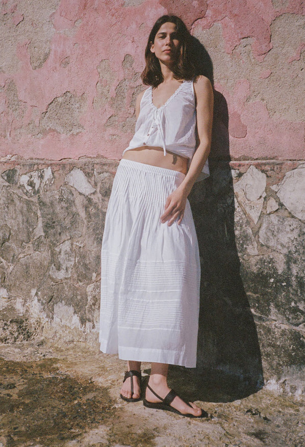 Enika White Cotton Voile Skirt
