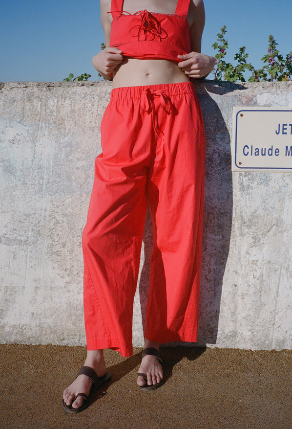 Dania Red Cotton Poplin Pant