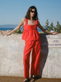 Dania Red Cotton Poplin Pant