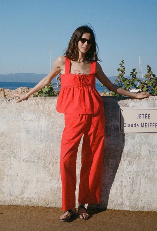Dania Red Cotton Poplin Pant