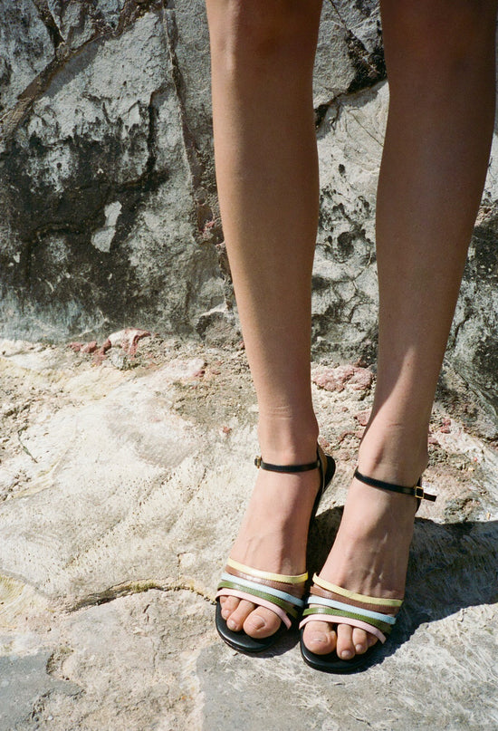 Larroudé x Ciao Lucia: Daiana Wedge Sandal Black Leather