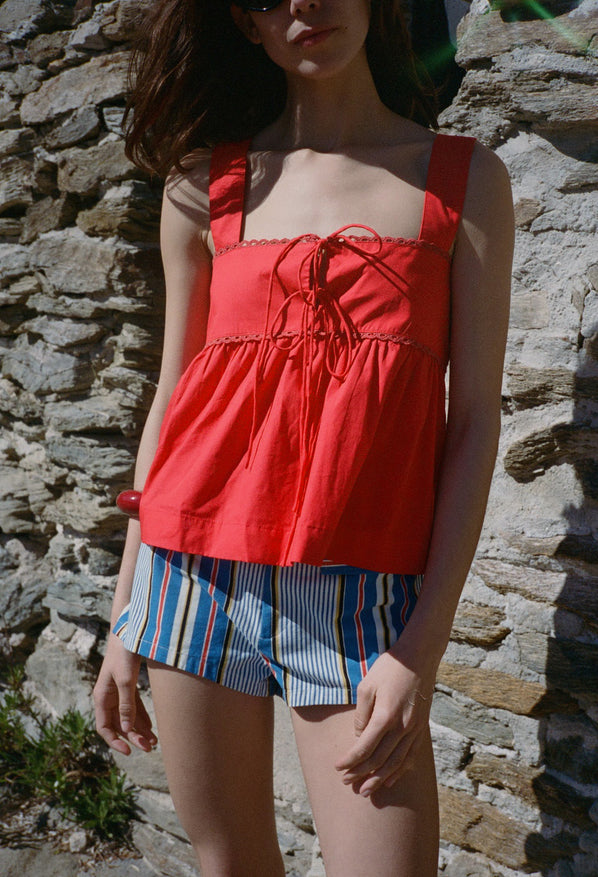 Ander Red Cotton Poplin Lace Top