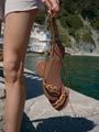Larroudé x Ciao Lucia: Susana Flat Sandal Caramel Leather