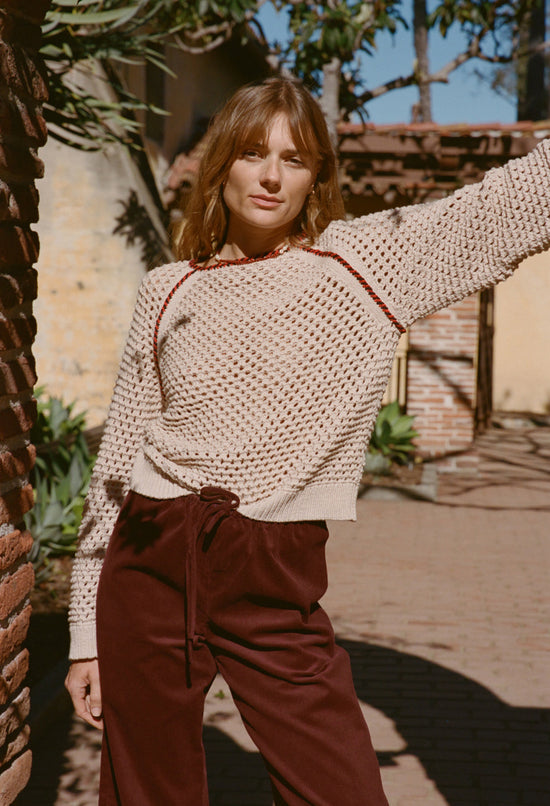 Avra Cotton Crochet Pullover Bone