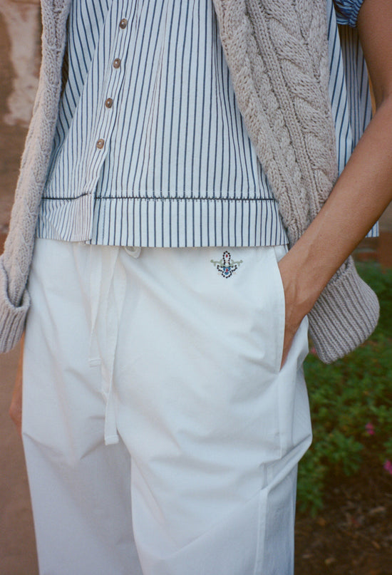 Dania White Cotton Poplin Pant
