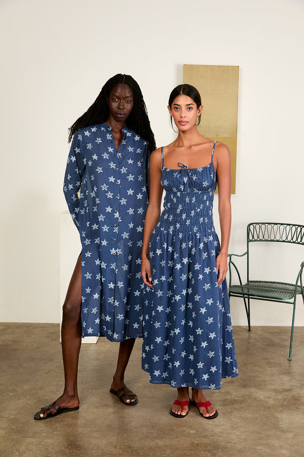 blue dress with starfish Crystal Bustier Starfish Detail Maxi Dress Blue