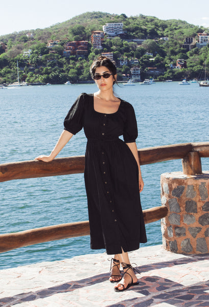 美品✨6 (ROKU) COTTON SLITDRESS BLACK 36 6（ロク）の「＜6(ROKU)＞COTTON SLIT DRESS/ワンピース